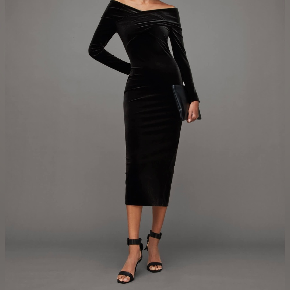 Elegant Black Velvet Off-Shoulder Dress